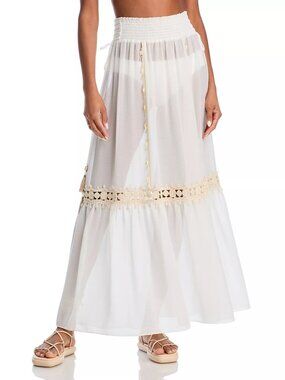 275$ Ramy Brook Orlayne Cover-Up A-line Skirt Smocked Waist Size S White
